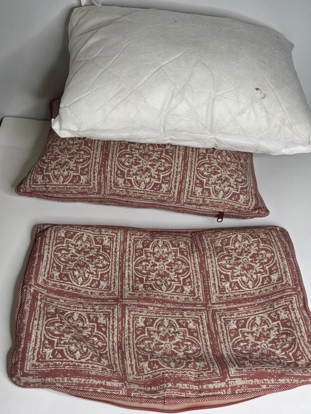 Restoration Hardware marron and Tan Scroll set of 2 Lumber pillows Inserts incl